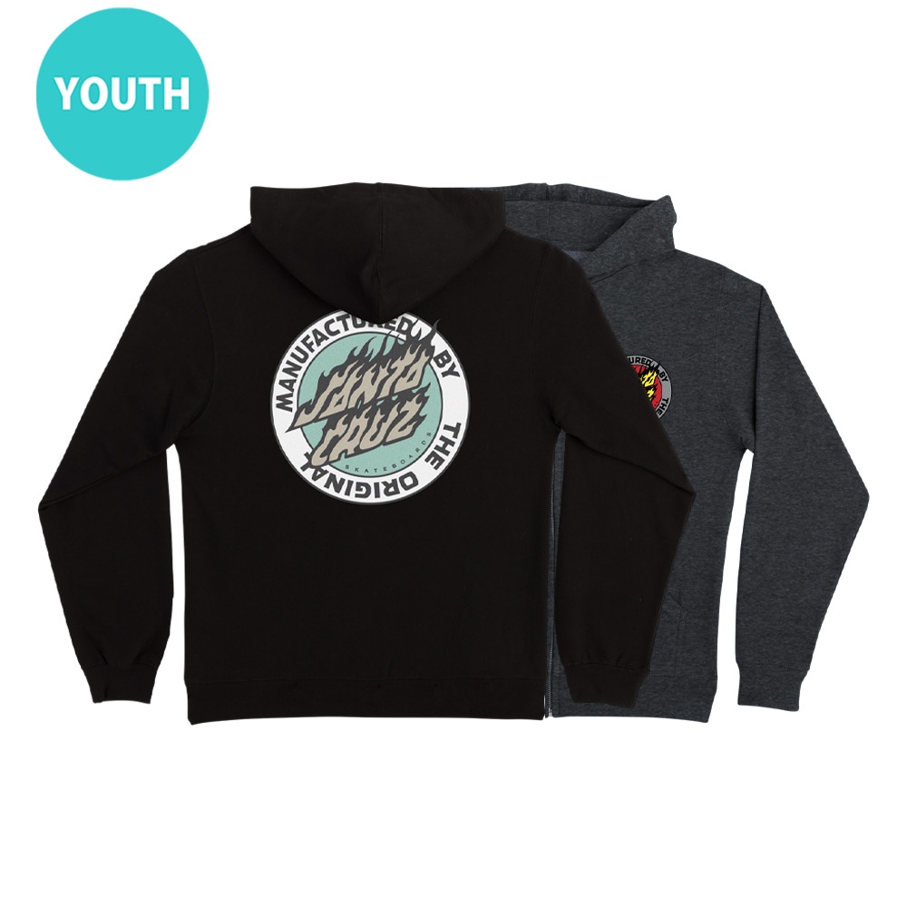 サンタクルーズ SANTA CRUZ<br>FLAMED MFG DOT ZIP HOODED SWEATSHIRT YOUTH<br>プルオーバーパーカー ユースサイズ  子供用 キッズ P/O フード スケートボード スケボーsk8 skateboard【25FA】