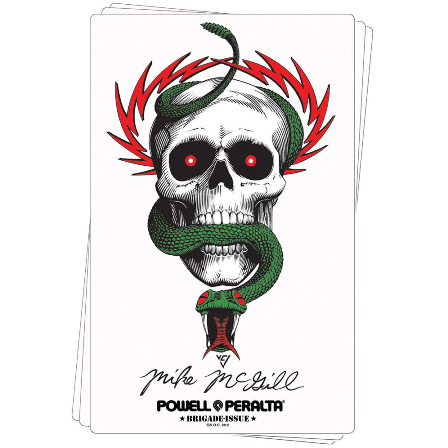 パウエル・ペラルタ POWELL PERALTA<br>3.375 x 6inch MIKE MCGILL SKULL & SNAKE STICKER<br>ステッカー マイク・マクギル スケートボード シール デカール スケートボード スケボー