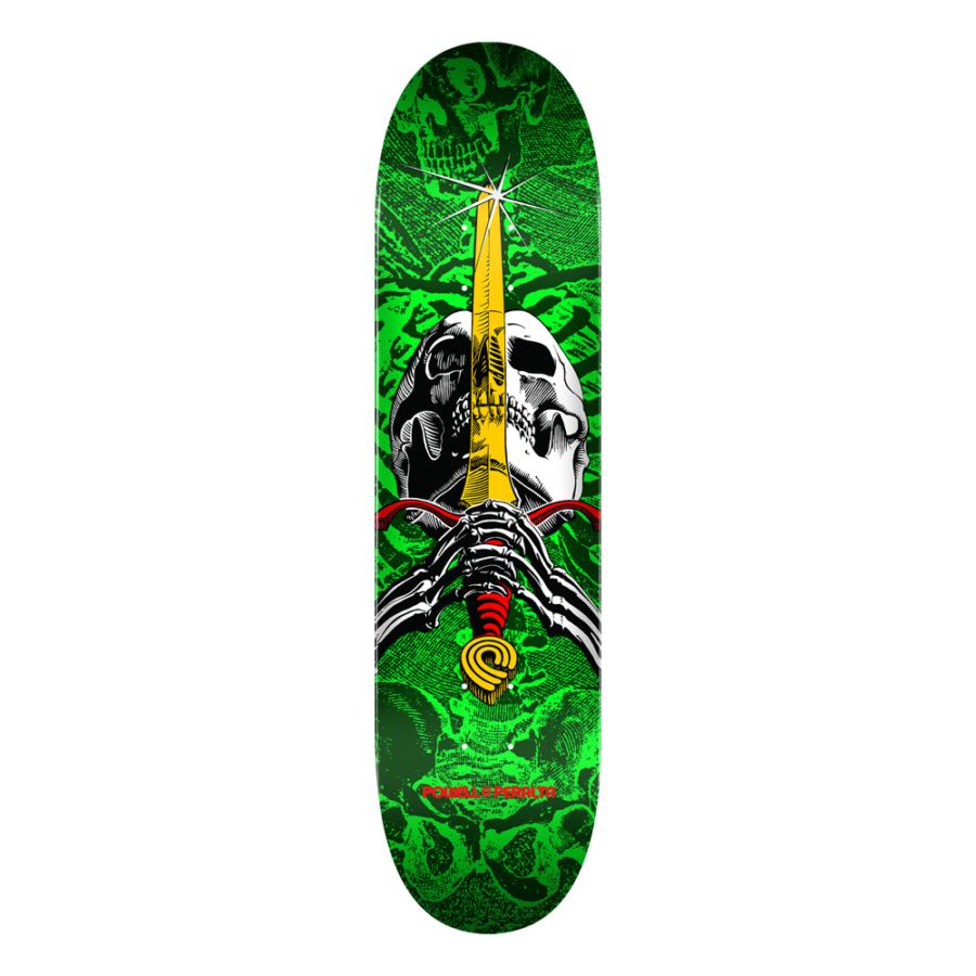 パウエル・ペラルタ POWELL PERALTA<br>スケボー デッキ 8.0 SKULL&SWORD GREEN DECK SHAPE 242<br>スカル&ソード スケートボード ストリート sk8 skateboard 板【2509】