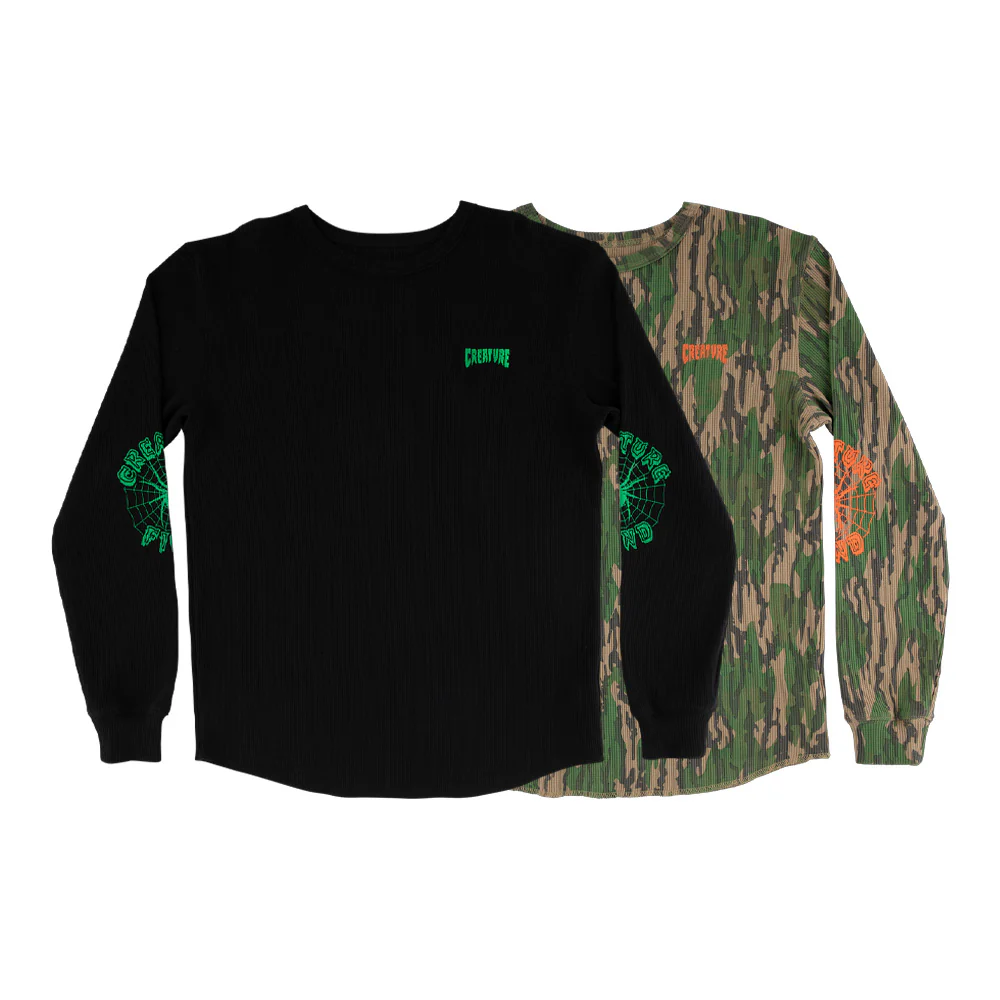 クリーチャー CREATURE<br>WEB THERMAL L/S T-SHIRT<br>サーマルニット ワッフル スケートボード メンズ ストリート スケボー sk8 skateboard【25HD】