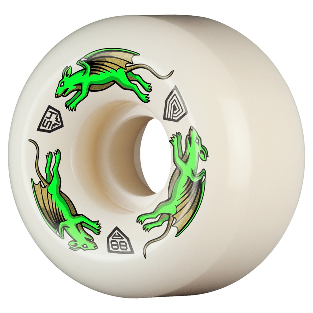パウエル・ペラルタ POWELL PERALTA<br>54mm x 34mm NANO RATS DRAGON FORMULA WHITE 88A WHEEL<br>ハードウィール 4個セット ドラゴンフォーミュラ ナノ・ラット スケートボード スケボー sk8 skateboard タイヤ ローラー 車輪 速い