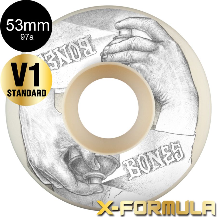 ボーンズ ウィール BONES WHEELS<br>53mm X-FORMULA SPRAYING HANDS V1 STANDARD 97A  WHEELS<br>ハードウィール 4個セット エックスフォーミュラー X97 スケートボード スケボー skateboard タイヤ【2601】
