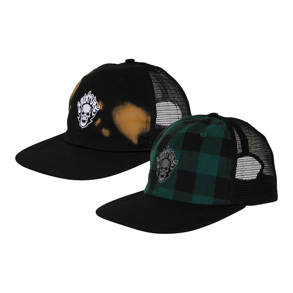 クリーチャー CREATURE<br>BONEHEAD FLAME WASH MESH TRUCKER<br>キャップ トラッカー ハット 帽子 CAP メンズ スケートボード スケボー ストリート スケーター ファッション sk8 skateboard【26SP】