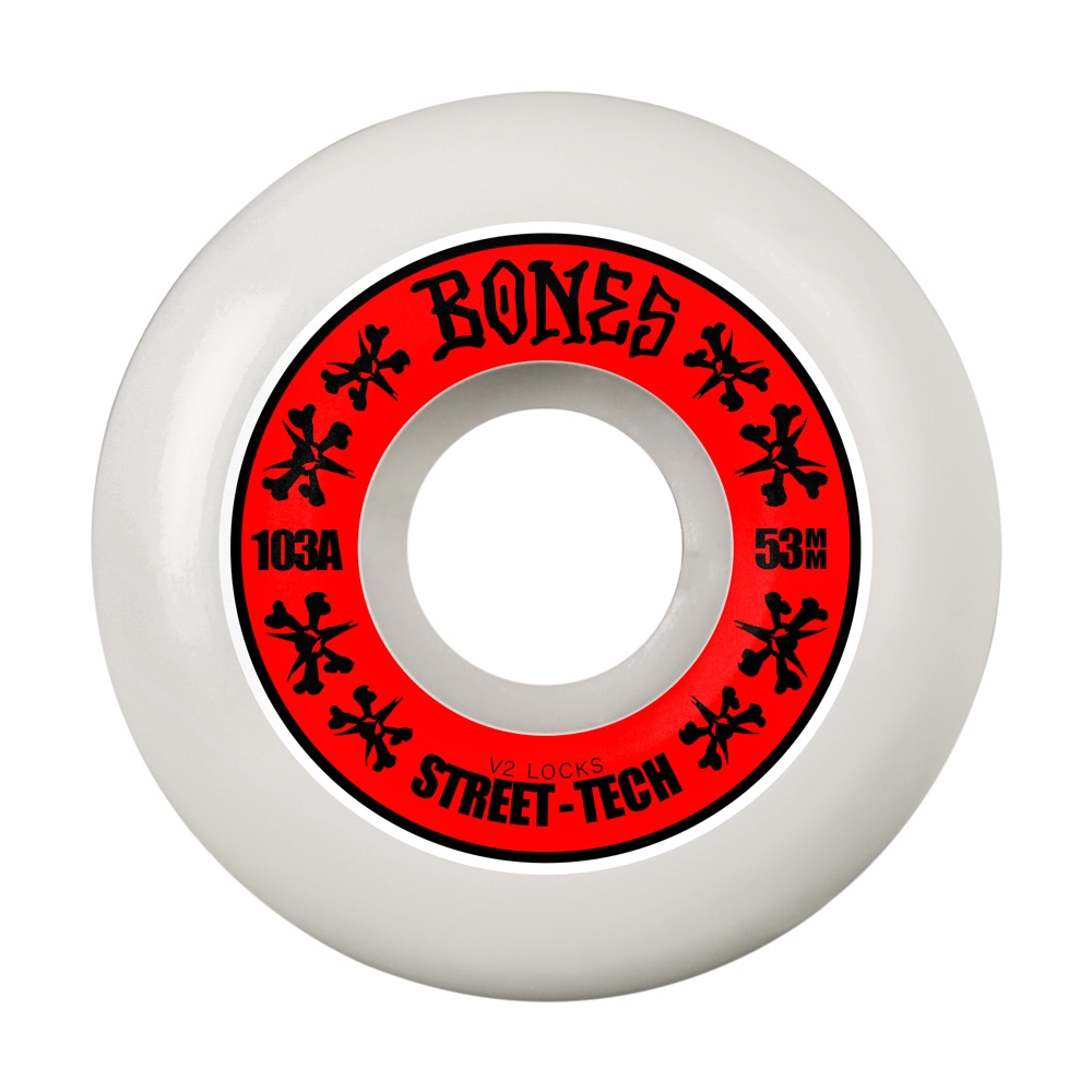 ボーンズ ウィール BONES WHEELS<br>53mm STF V2 LOCKS 103A WHEELS<br>ハードウィール(4個セット)ホワイト ストリートテックフォーミュラ スケートボード スケボー sk8 skateboard タイヤ ローラー 車輪 トリック スライド グラインド【2603】