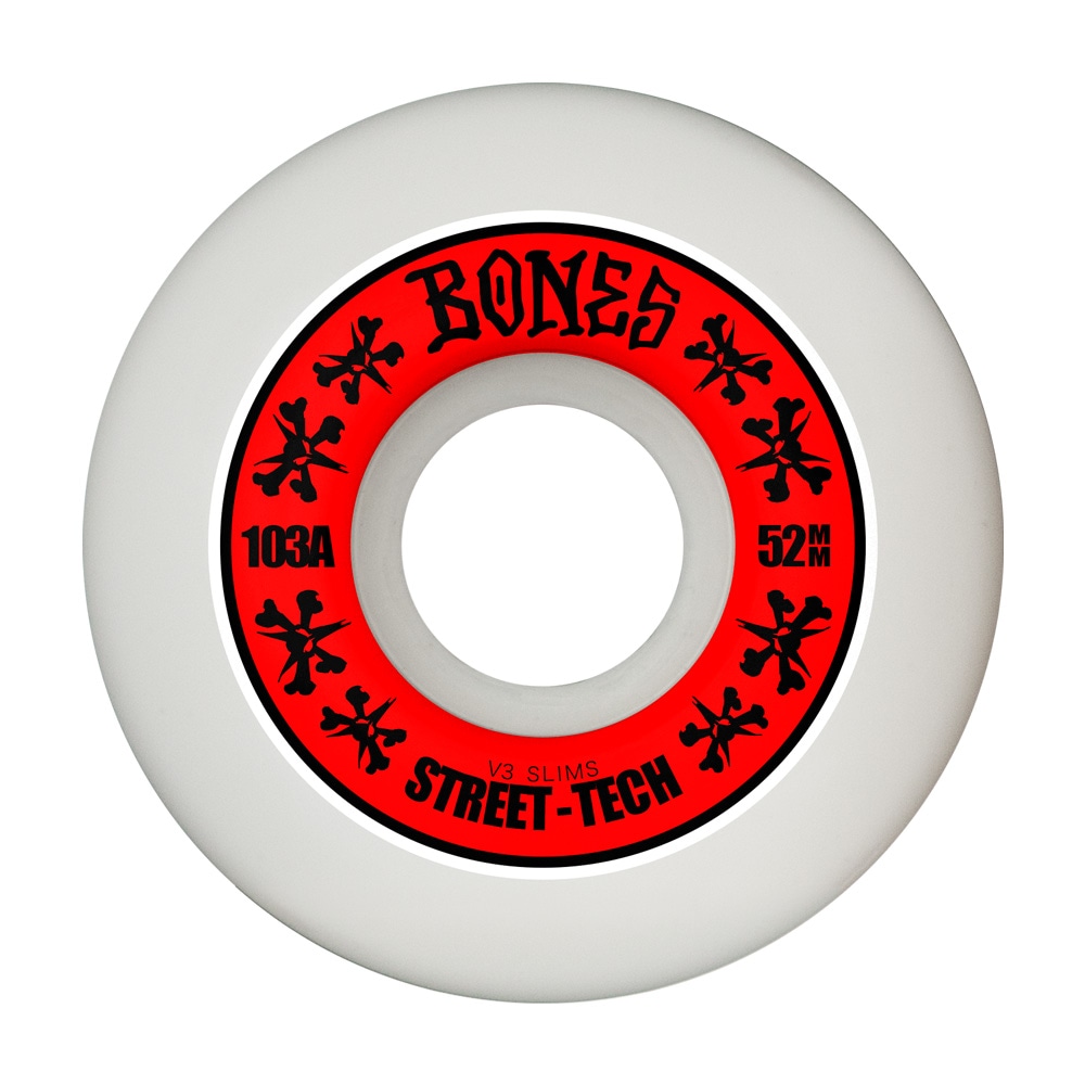 ボーンズ ウィール BONES WHEELS<br>52mm STF V3 SLIMS 103A WHEELS<br>ハードウィール(4個セット)ホワイト ストリートテックフォーミュラ スケートボード スケボー sk8 skateboard タイヤ ローラー 車輪 トリック スライド グラインド【2603】
