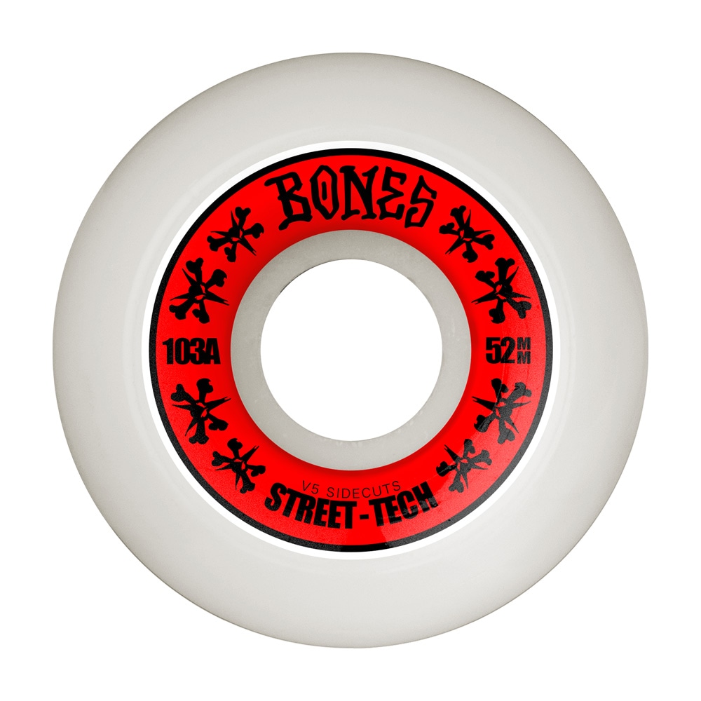 ボーンズ ウィール BONES WHEELS<br>52mm STF V5 SIDE-CUT 103A WHEELS<br>ハードウィール(4個セット)ホワイト ストリートテックフォーミュラ スケートボード スケボー sk8 skateboard タイヤ ローラー 車輪 トリック スライド グラインド【2603】