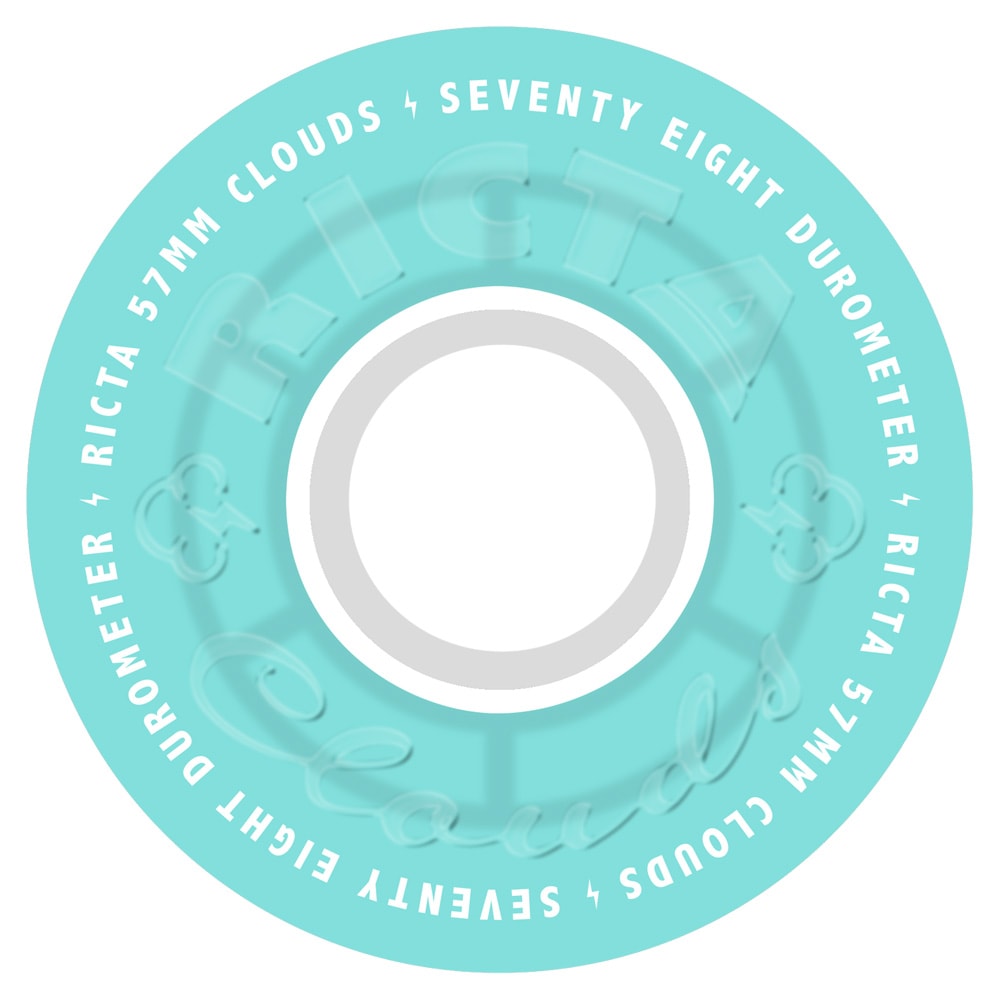 リクタ RICTA<br>57mm CLOUDS TRANSPARENT AQUA/WHITE 78A WHEELS<br>ソフトウィール 4個セット クラウズ クルーザー スケートボード スケボー sk8 skateboard タイヤ ローラー 車輪 静か 速い【2606】