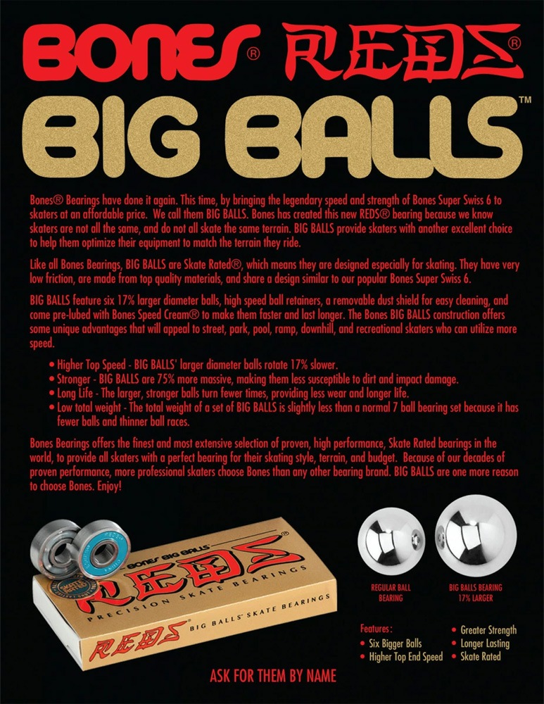 ボーンズ ベアリング BONES BEARINGS<br>BONES® BIG BALLS™ REDS® SKATEBOARD BEARINGS<br>ベアリング レッズ スケートボード スケボー sk8 skateboard【2003】