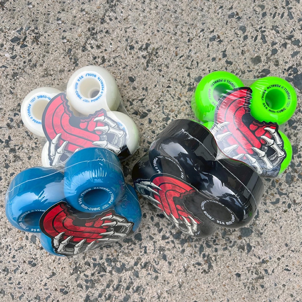 パウエル・ペラルタ POWELL PERALTA<br>64mm MINI-CUBIC 95A WHEELS<br>ハードウィール(4個セット)ホワイト 復刻 オールドスクール ボウル スケートボード スケボー sk8 skateboard タイヤ ローラー 車輪 トリック スライド グラインド【2110】