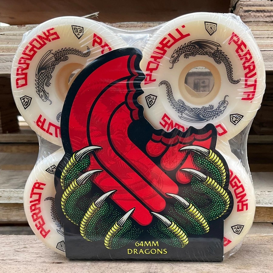 パウエル・ペラルタ POWELL PERALTA<br>64mm x 36mm DRAGON FORMULA WHITE 93A WHEEL<br>ソフトウィール (4個セット) ドラゴンフォーミュラ スケートボード スケボー sk8 skateboard タイヤ ローラー 車輪 速い【2304】