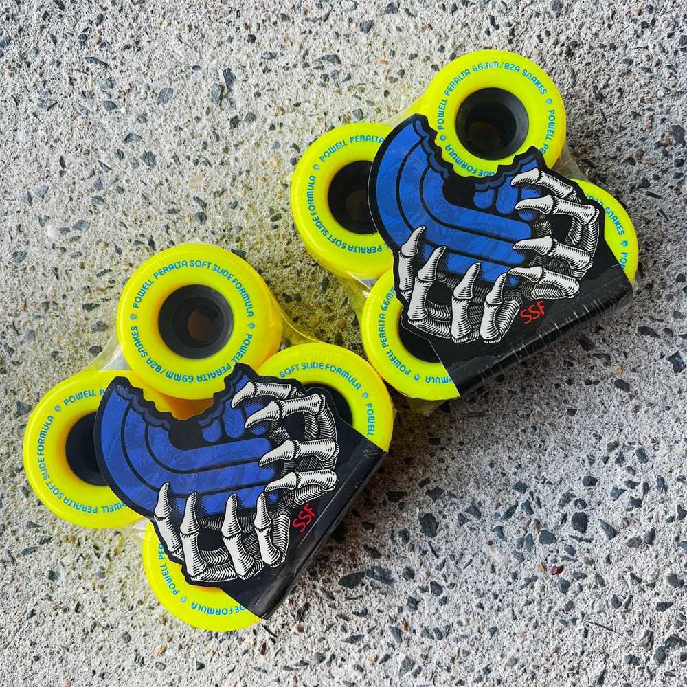 パウエル・ペラルタ POWELL PERALTA<br>69mm SNAKES YELLOW 82A WHEEL<br>ソフトウィール 4個セット ロングボード ダウンヒル オールドスクール スライド スケートボード スケボー sk8 skateboard タイヤ ローラー 車輪 静か 速い【2505】