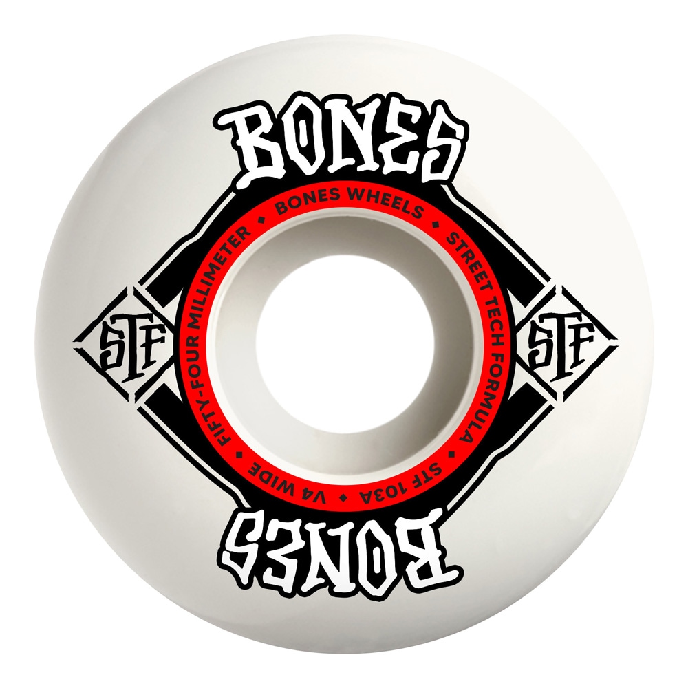 ボーンズ ウィール BONES WHEELS<br>54mm STF V4 WIDE 103A WHEELS<br>ハードウィール(4個セット)ホワイト ストリートテックフォーミュラ スケートボード スケボー sk8 skateboard タイヤ ローラー 車輪 トリック スライド グラインド【2502】