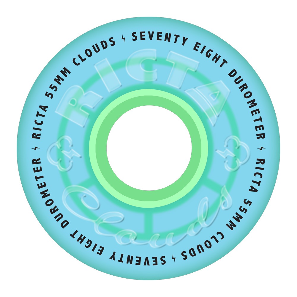 リクタ RICTA<br>55mm CLOUDS TRANSPARENT BLUE GITD 78A WHEELS<br>ソフトウィール 4個セット クラウズ クルーザー フィルマー スケートボード スケボー sk8 skateboard タイヤ ローラー 車輪 静か 速い【2507】