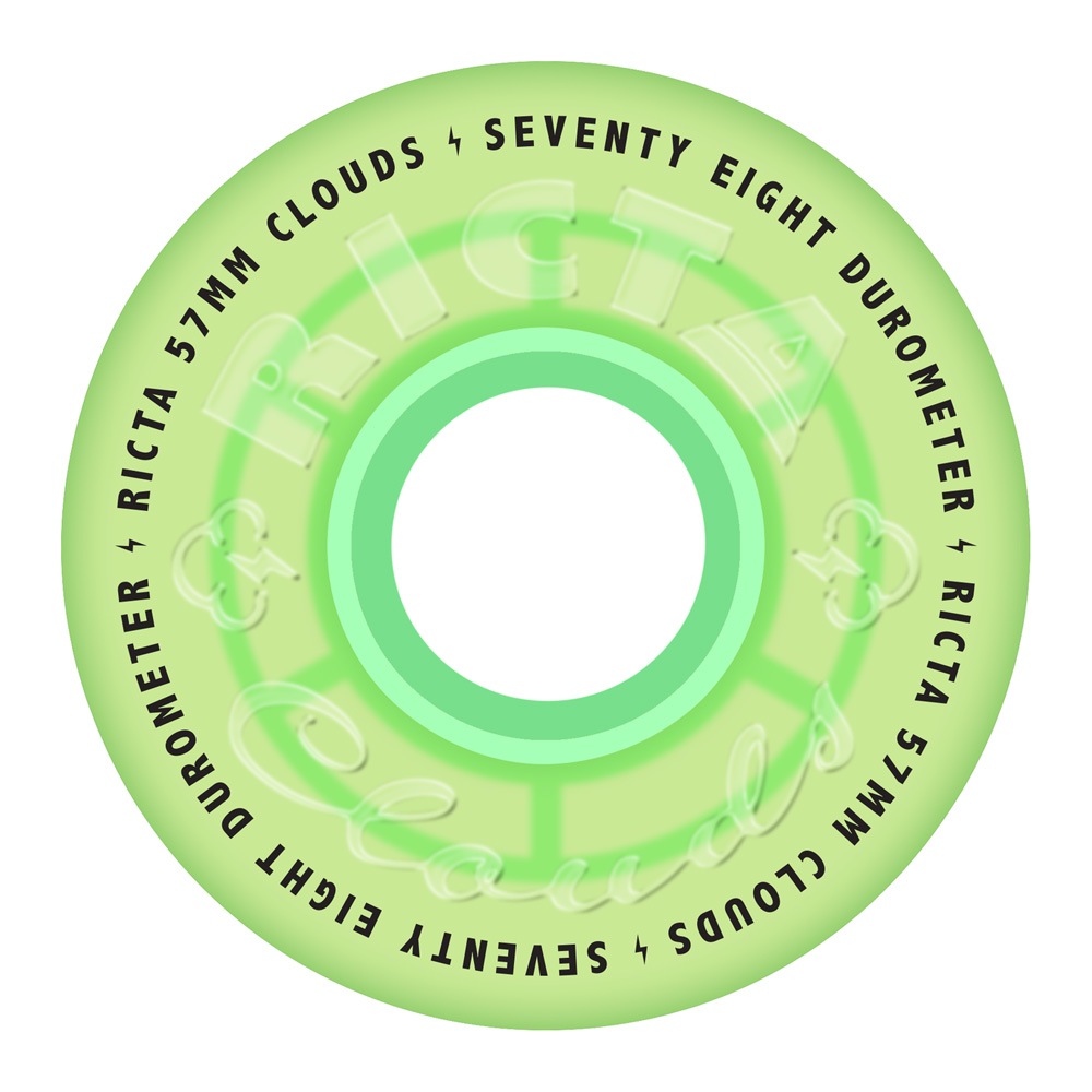 リクタ RICTA<br>57mm CLOUDS TRANSPARENT GREEN GITD 78A WHEELS<br>ソフトウィール 4個セット クラウズ クルーザー フィルマー スケートボード スケボー sk8 skateboard タイヤ ローラー 車輪 静か 速い【2507】