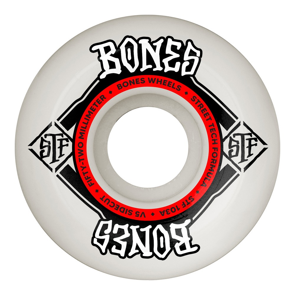 ボーンズ ウィール BONES WHEELS<br>52mm STF V5 SIDECUT 103A WHEELS<br>ハードウィール(4個セット)ホワイト ストリートテックフォーミュラ スケートボード スケボー sk8 skateboard タイヤ ローラー 車輪 トリック スライド グラインド【2502】