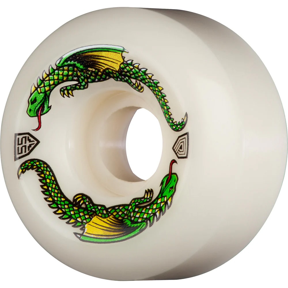パウエル・ペラルタ POWELL PERALTA<br>55mm x 35mm DRAGON FORMULA WHITE 93A WHEEL<br>ソフトウィール (4個セット) ドラゴンフォーミュラ スケートボード スケボー sk8 skateboard タイヤ ローラー 車輪 速い【2312】