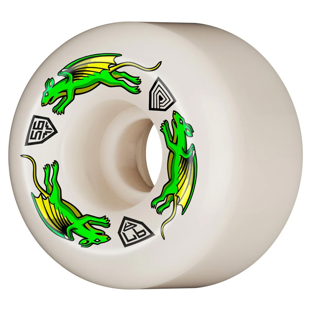 パウエル・ペラルタ POWELL PERALTA<br>56mm x 39mm NANO RATS DRAGON FORMULA WHITE 97A WHEEL<br>ハードウィール (4個セット) ドラゴンフォーミュラ ナノ・ラット スケートボード スケボー sk8 skateboard タイヤ ローラー 車輪 速い【2408】