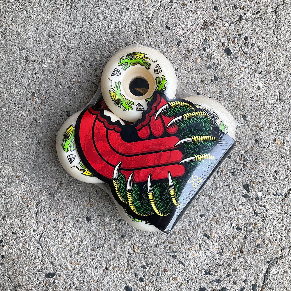 パウエル・ペラルタ POWELL PERALTA<br>56mm x 39mm NANO RATS DRAGON FORMULA WHITE 97A WHEEL<br>ハードウィール (4個セット) ドラゴンフォーミュラ ナノ・ラット スケートボード スケボー sk8 skateboard タイヤ ローラー 車輪 速い【2408】