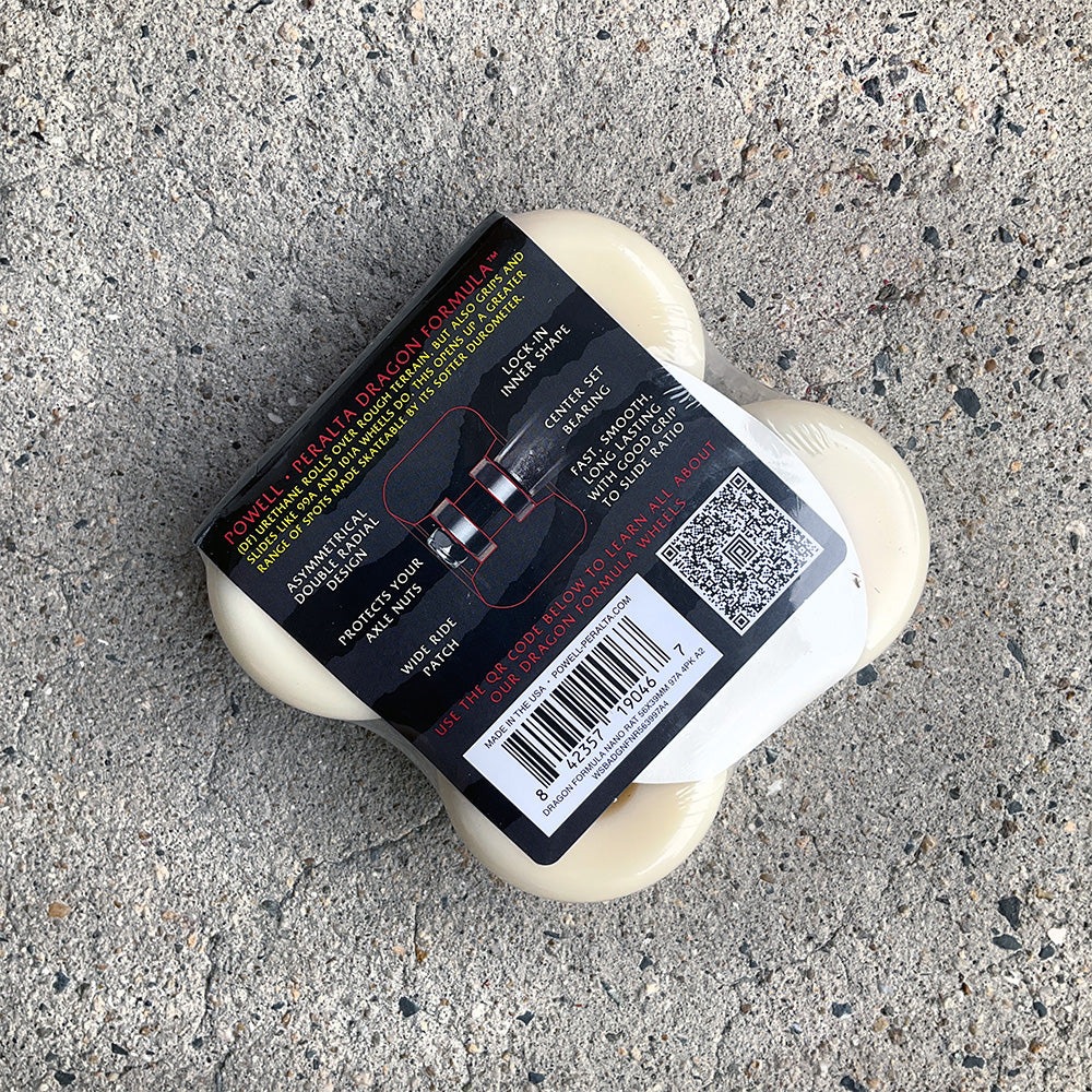 パウエル・ペラルタ POWELL PERALTA<br>56mm x 39mm NANO RATS DRAGON FORMULA WHITE 97A WHEEL<br>ハードウィール (4個セット) ドラゴンフォーミュラ ナノ・ラット スケートボード スケボー sk8 skateboard タイヤ ローラー 車輪 速い【2408】