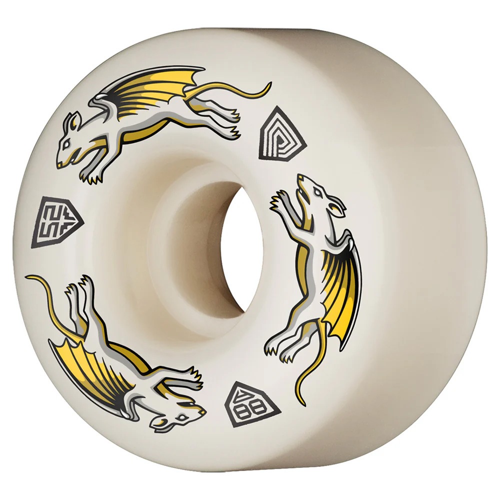 パウエル・ペラルタ POWELL PERALTA<br>52mm x 34mm NANO RATS DRAGON FORMULA WHITE 88A WHEEL<br>ハードウィール 4個セット ドラゴンフォーミュラ ナノ・ラット スケートボード スケボー sk8 skateboard タイヤ ローラー 車輪 速い【2410】