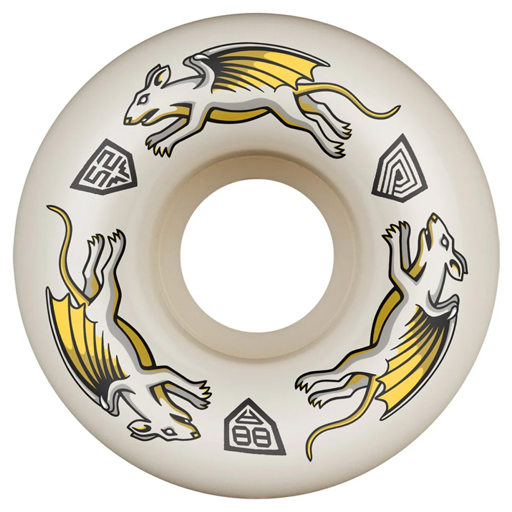 パウエル・ペラルタ POWELL PERALTA<br>52mm x 34mm NANO RATS DRAGON FORMULA WHITE 88A WHEEL<br>ハードウィール 4個セット ドラゴンフォーミュラ ナノ・ラット スケートボード スケボー sk8 skateboard タイヤ ローラー 車輪 速い【2410】