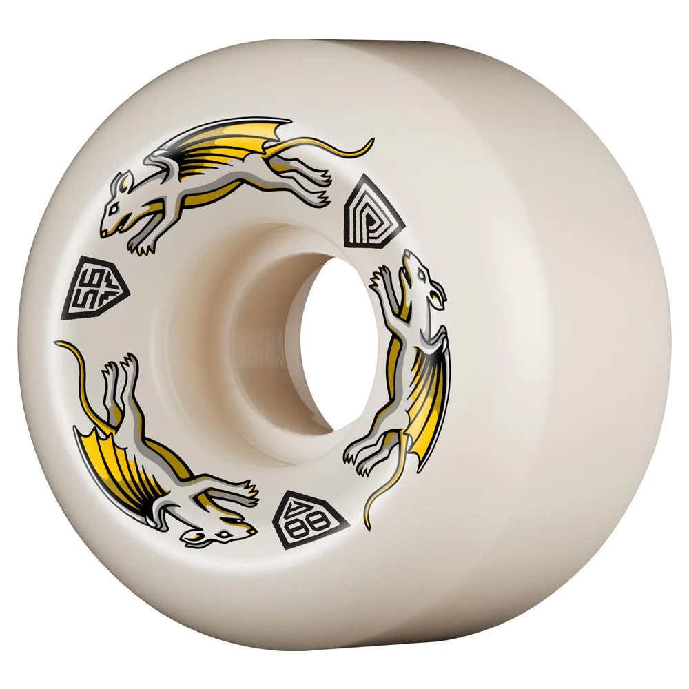 パウエル・ペラルタ POWELL PERALTA<br>56mm x 36mm NANO RATS DRAGON FORMULA WHITE 88A WHEEL<br>ハードウィール 4個セット ドラゴンフォーミュラ ナノ・ラット スケートボード スケボー sk8 skateboard タイヤ ローラー 車輪 速い【2410】