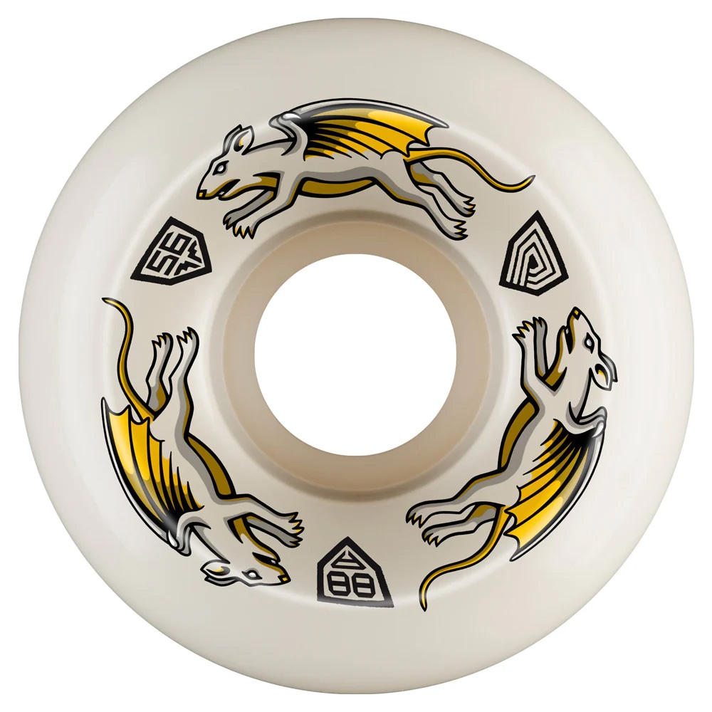 パウエル・ペラルタ POWELL PERALTA<br>56mm x 36mm NANO RATS DRAGON FORMULA WHITE 88A WHEEL<br>ハードウィール 4個セット ドラゴンフォーミュラ ナノ・ラット スケートボード スケボー sk8 skateboard タイヤ ローラー 車輪 速い【2410】
