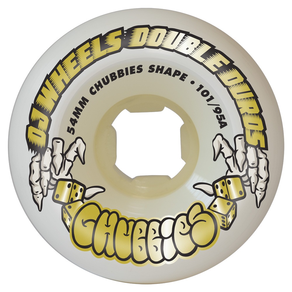 オージェイウィール OJ WHEELS<br>54mm DOUBLE DURO WHITE CHUBBIES 101A/95A WHEELS<br>ハードウィール ダブルデュロ  4個セット スケートボード スケボー sk8 skateboard タイヤ ローラー 車輪 トリック スライド グラインド【2504】