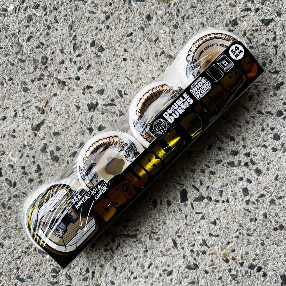 オージェイウィール OJ WHEELS<br>54mm DOUBLE DURO WHITE CHUBBIES 101A/95A WHEELS<br>ハードウィール ダブルデュロ  4個セット スケートボード スケボー sk8 skateboard タイヤ ローラー 車輪 トリック スライド グラインド【2504】