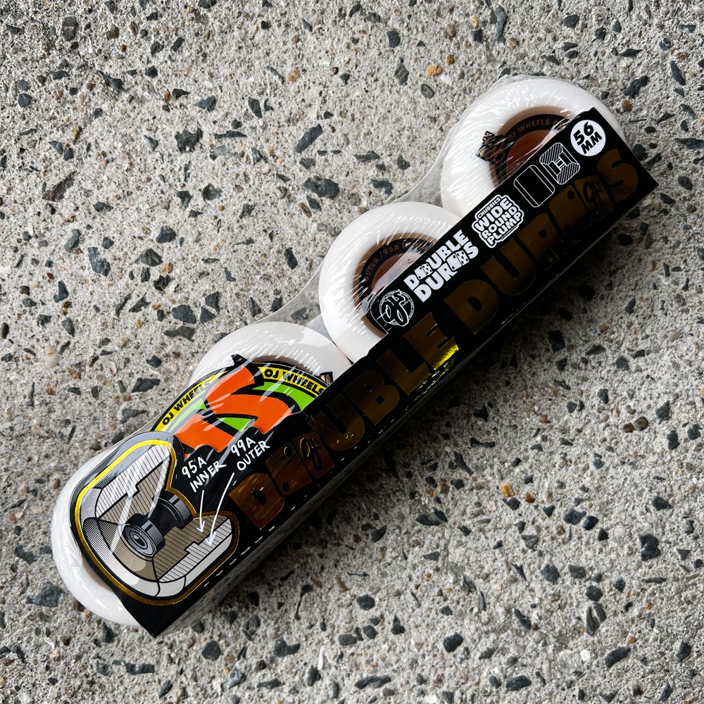 オージェイウィール OJ WHEELS<br>56mm DOUBLE DURO WHITE/GUM CHUBBIES 99A/95A WHEELS<br>ハードウィール ダブルデュロ  4個セット スケートボード スケボー sk8 skateboard タイヤ ローラー 車輪 トリック スライド グラインド【2504】