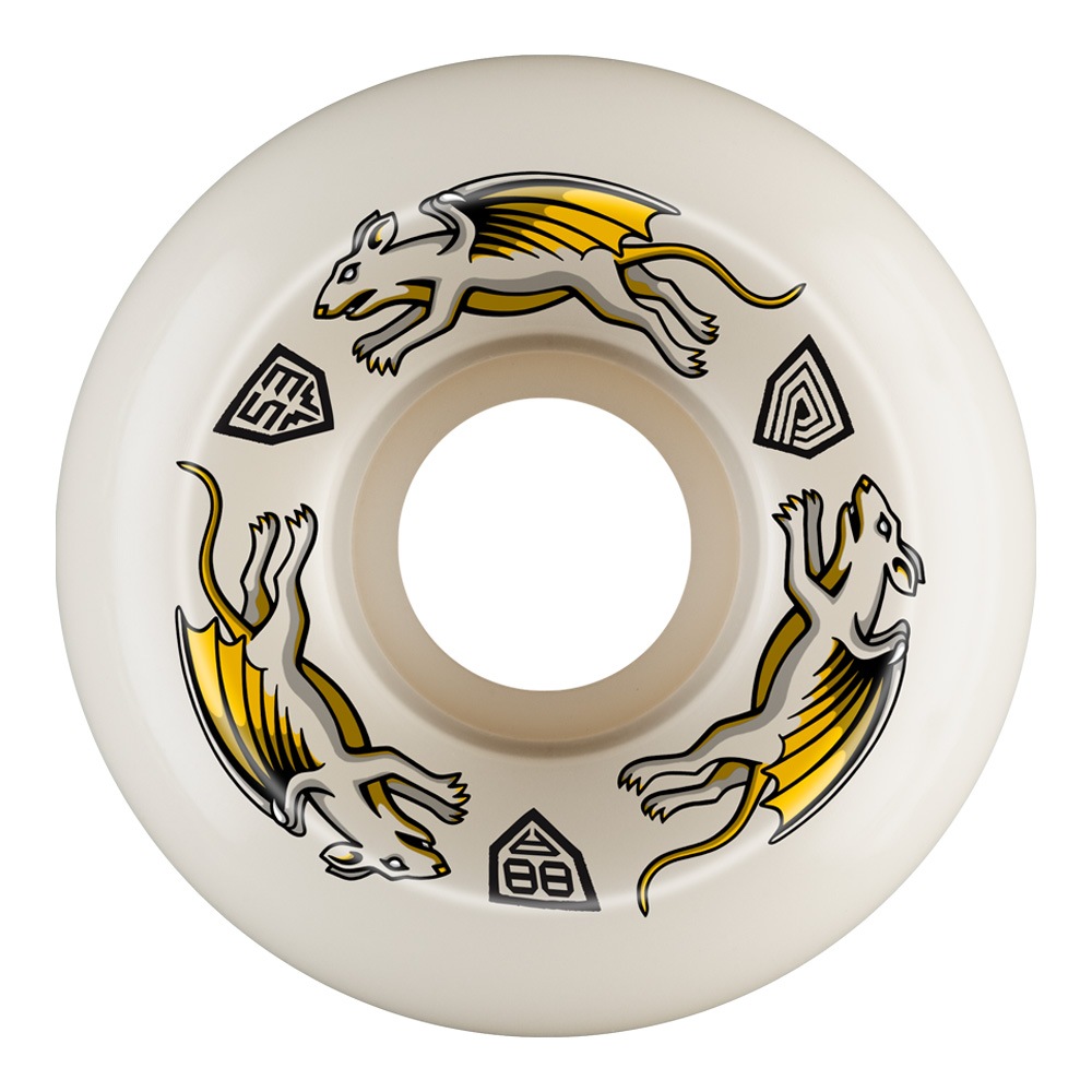 パウエル・ペラルタ POWELL PERALTA<br>53mm x 33mm NANO RATS DRAGON FORMULA WHITE 88A WHEEL<br>ハードウィール 4個セット ドラゴンフォーミュラ ナノ・ラット スケートボード スケボー sk8 skateboard タイヤ ローラー 車輪 速い