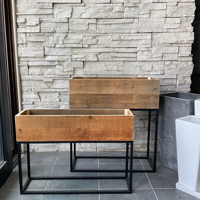 レクトプランターBOXスタンド80×16×62 パイン材 アイアン 古材風
