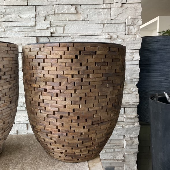 ❗️ナチュラルウッド 円筒形プランターカバー　モザイク　XL ❗️ナチュラルウッド 円筒形プランターカバー モザイク XL