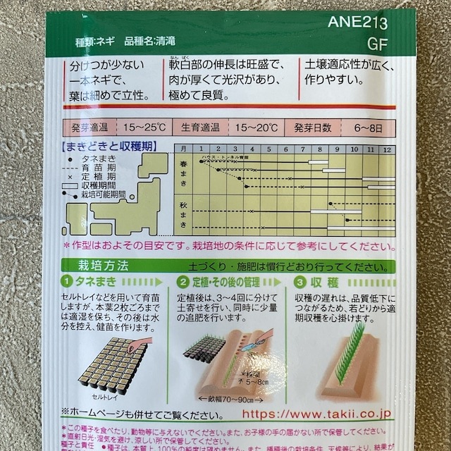 【野菜種子】ネギ　清滝　7ml