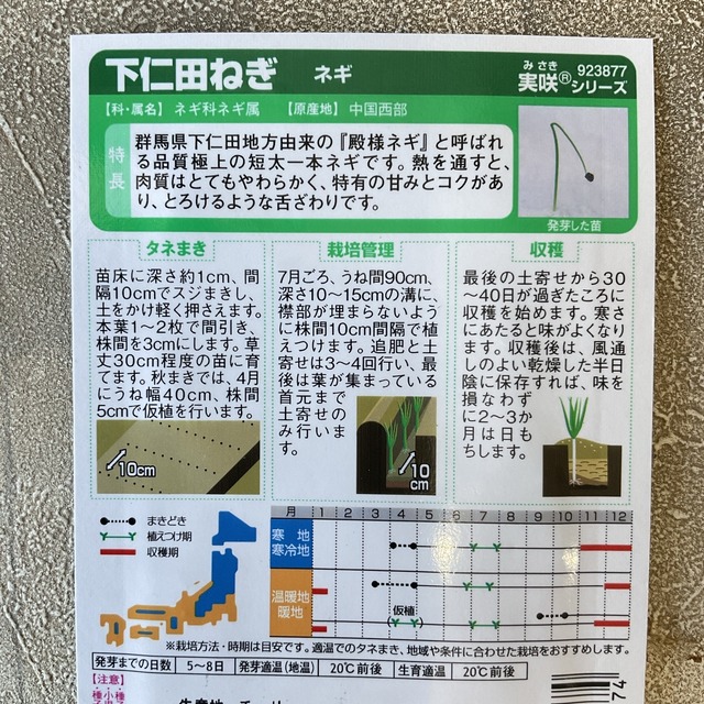 【野菜種子】ネギ　下仁田ねぎ　6ml