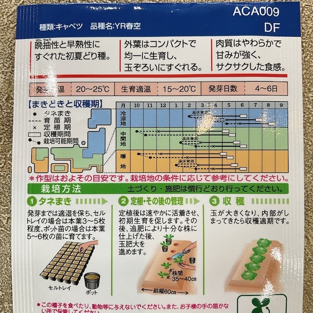 【野菜種子】キャベツ　YR春空　1.2ml  極早生
