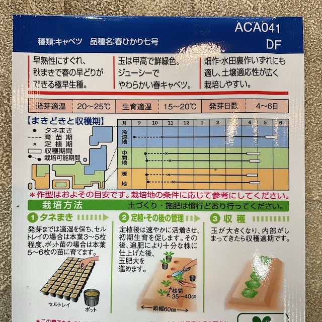 【野菜種子】キャベツ　春ひかり七号　1.8ml  極早生