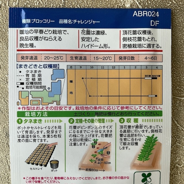 【野菜種子】ブロッコリー　チャレンジャー　1.2ml　晩生