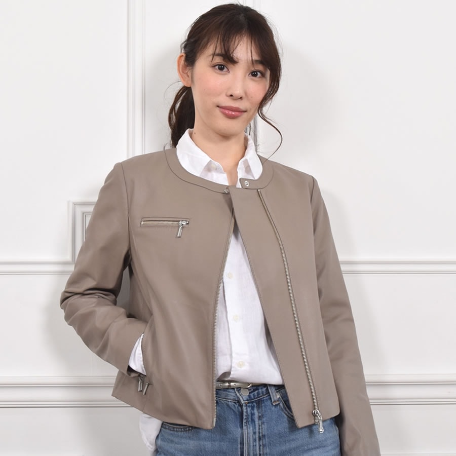 ラムレザーライダースジャケットノーカラーレディース(KT61151)レディス結婚式レザープレゼント本革本皮レザージャケットライダースjacketジヤケット