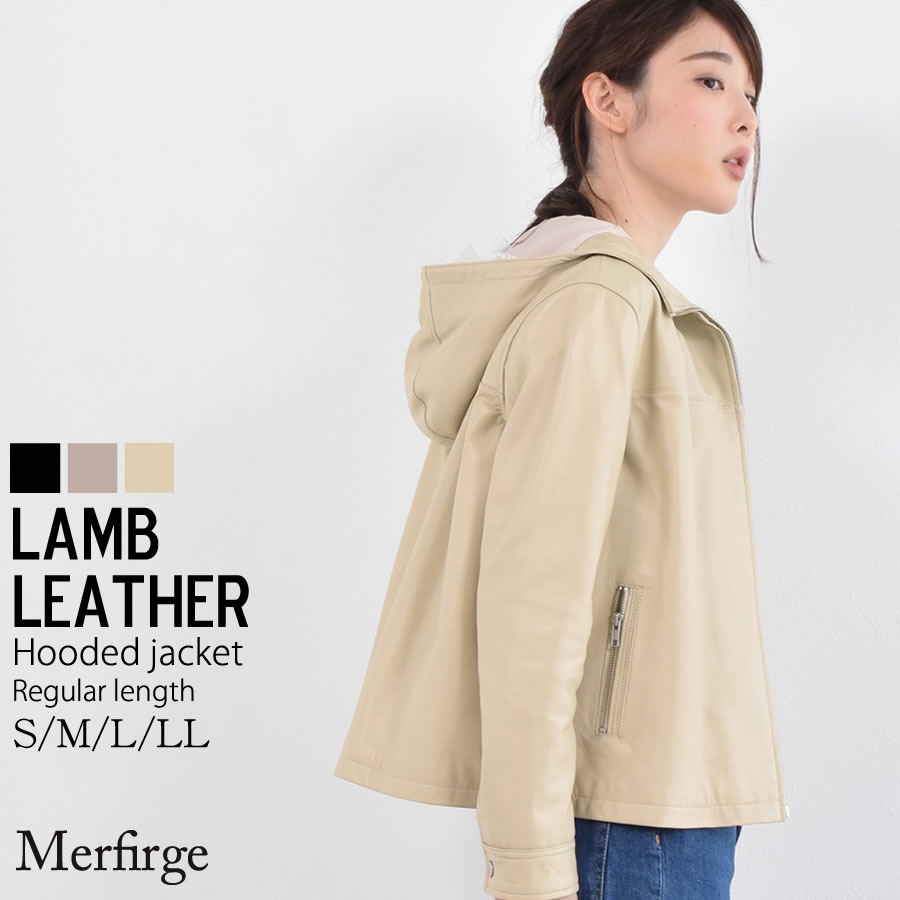 ラム レザー ジャケット フード付 レザージャケット [Merfirge]ラム フード付ジャケット アウター 本革 羊革 フード付き リアルレザー 秋 冬 秋冬 春 シングル(kt8009)