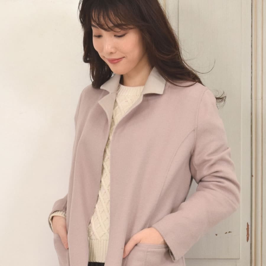 [MONCADA]カシミヤ混紡リバーシブルテーラーコート(CW1630)MONCADAカシミアCASHMEREcashmereウールウィメンズladiesレディースコートダブルフェイスリバーシブルアウターミドル丈テーラーチェスター秋冬春おしゃれ30代40代50代