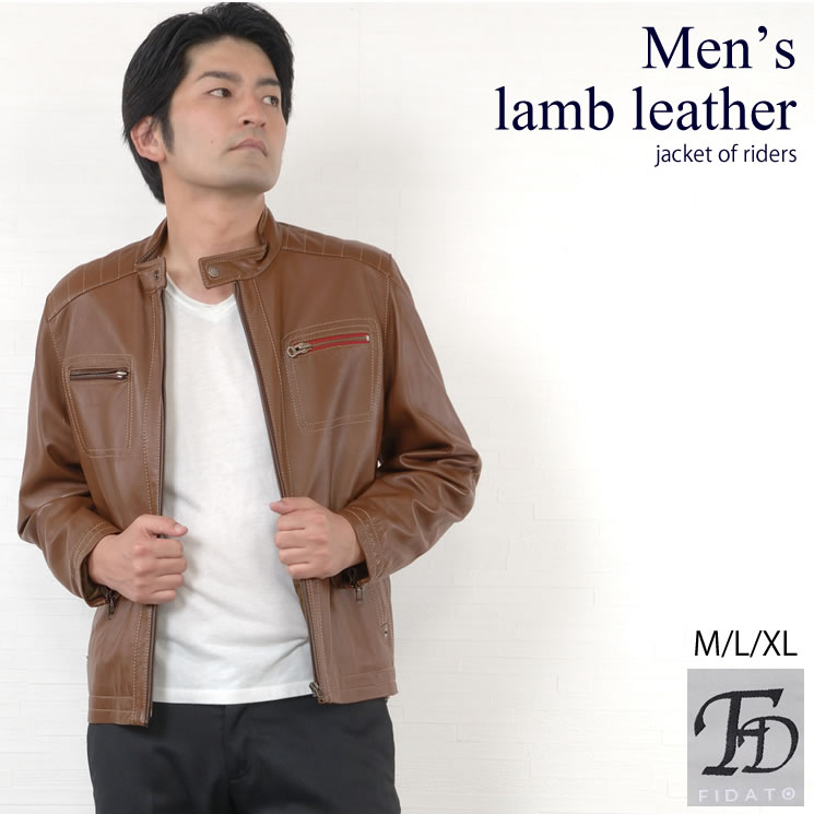 FIDATO メンズ ラム レザー ライダースジャケット革ジャン 革ジャケット FIDATO フィダート men's mens 男性 紳士 アウター 秋冬 ライダース ライダーズ ファッション(mzr1971)