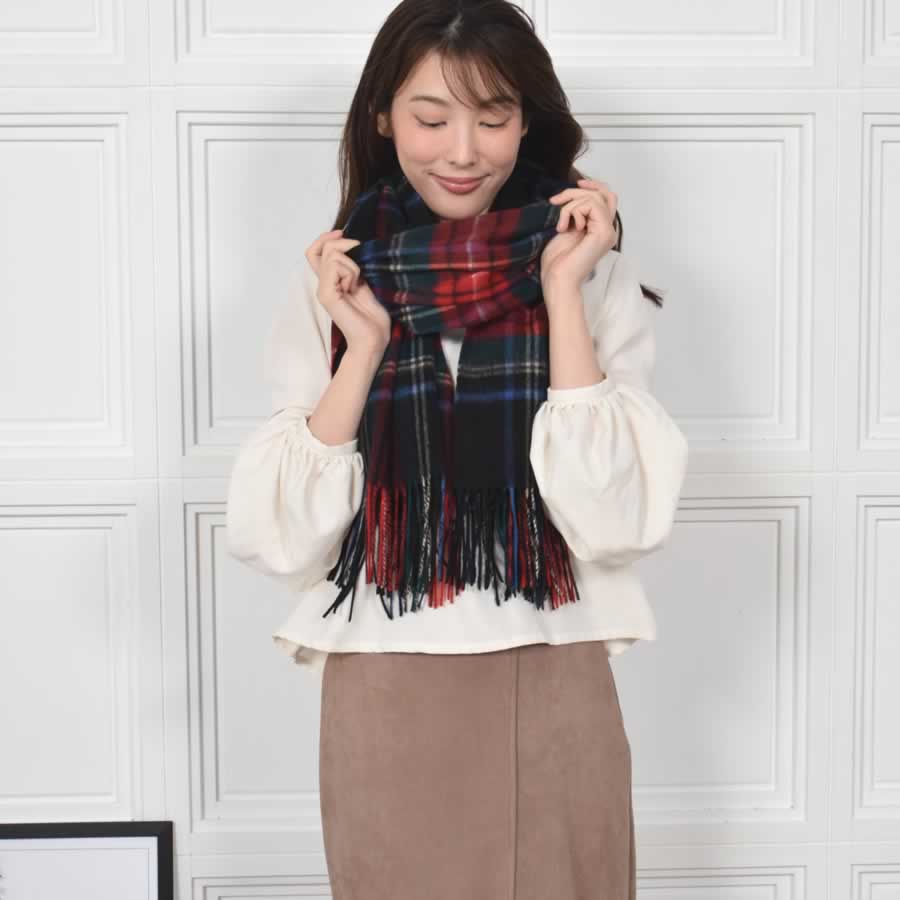 【公式限定名入れ刺繍無料】カシミヤ100％ ストール 大判 チェック 柄ストール【200cm×60cm】カシミア チェックストール  秋冬 厚手 マフラー クリスマス ギフト