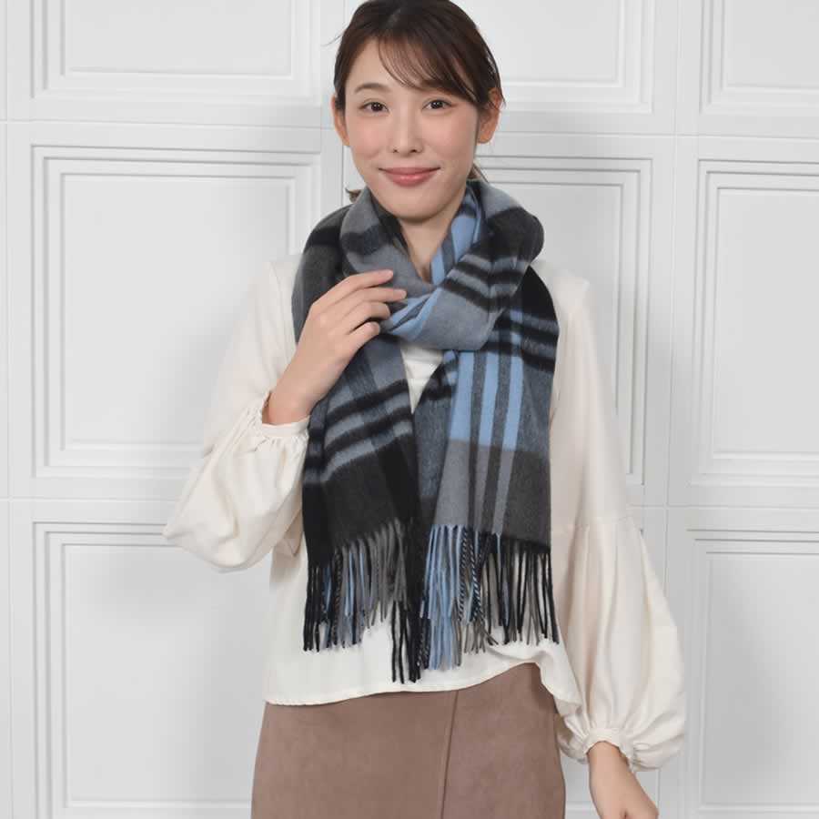 【公式限定名入れ刺繍無料】カシミヤ100％ ストール 大判 チェック 柄ストール【200cm×60cm】カシミア チェックストール  秋冬 厚手 マフラー クリスマス ギフト
