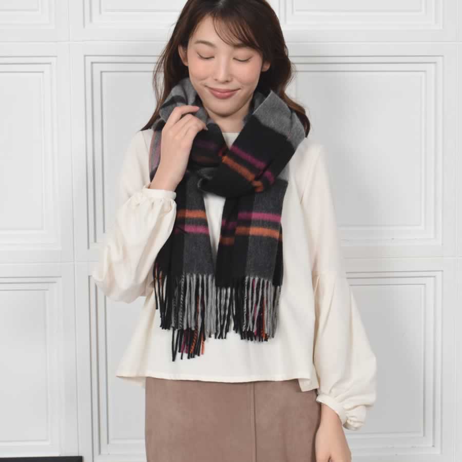 【公式限定名入れ刺繍無料】カシミヤ100％ ストール 大判 チェック 柄ストール【200cm×60cm】カシミア チェックストール  秋冬 厚手 マフラー クリスマス ギフト