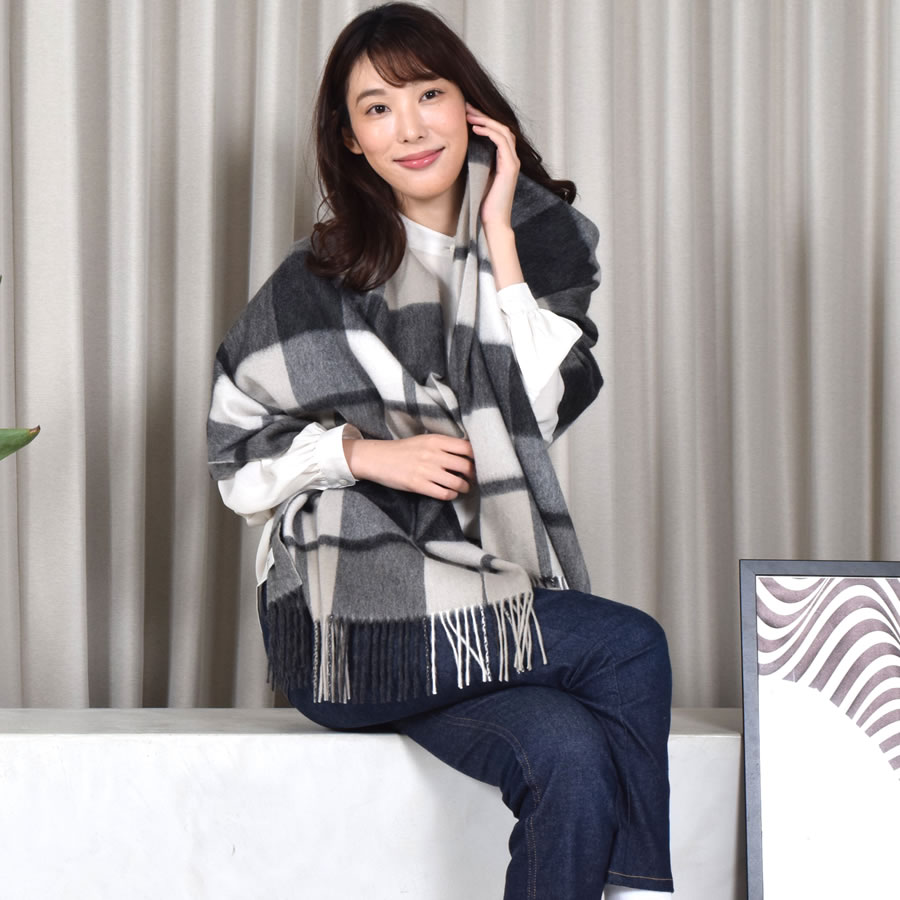 【公式限定名入れ刺繍無料】カシミヤ100％ ストール 大判 チェック 柄ストール【200cm×60cm】カシミア チェックストール  秋冬 厚手 マフラー クリスマス ギフト