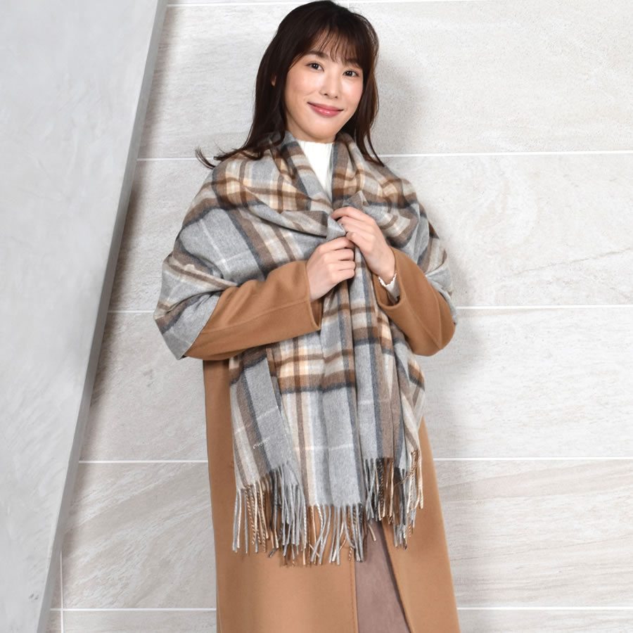 【公式限定名入れ刺繍無料】カシミヤ100％ ストール 大判 チェック 柄ストール【200cm×60cm】カシミア チェックストール  秋冬 厚手 マフラー クリスマス ギフト