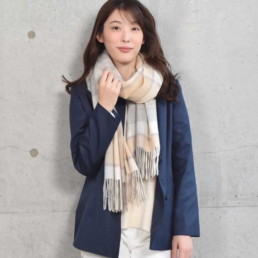 【公式限定名入れ刺繍無料】カシミヤ100％ ストール 大判 チェック 柄ストール【200cm×60cm】カシミア チェックストール  秋冬 厚手 マフラー クリスマス ギフト