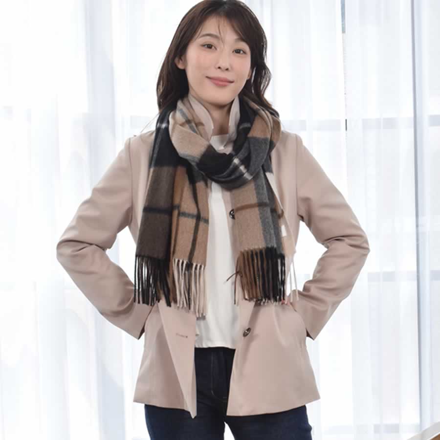 【公式限定名入れ刺繍無料】カシミヤ100％ ストール 大判 チェック 柄ストール【200cm×60cm】カシミア チェックストール  秋冬 厚手 マフラー クリスマス ギフト