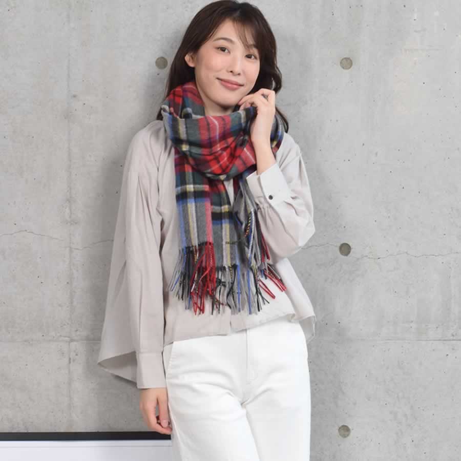 【公式限定名入れ刺繍無料】カシミヤ100％ ストール 大判 チェック 柄ストール【200cm×60cm】カシミア チェックストール  秋冬 厚手 マフラー クリスマス ギフト